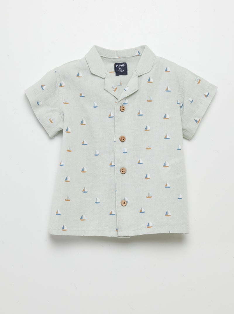 Chemise imprimée en lin mélangé Vert - Kiabi
