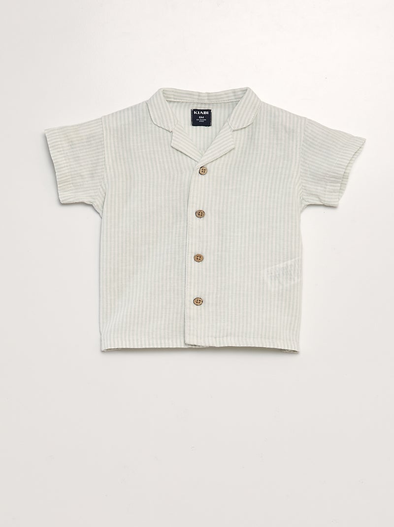 Chemise imprimée en lin mélangé Vert rayé - Kiabi