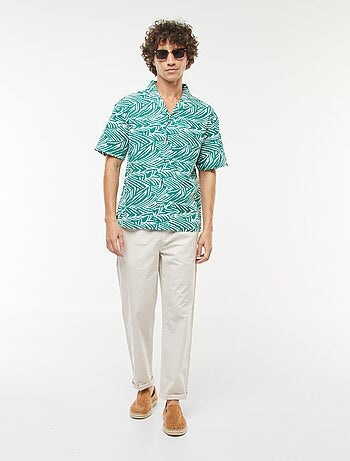 Chemise imprimée manches courtes en lin mélangé