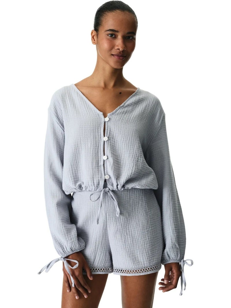 Chemise lessi balloon penti Gris clair - Kiabi