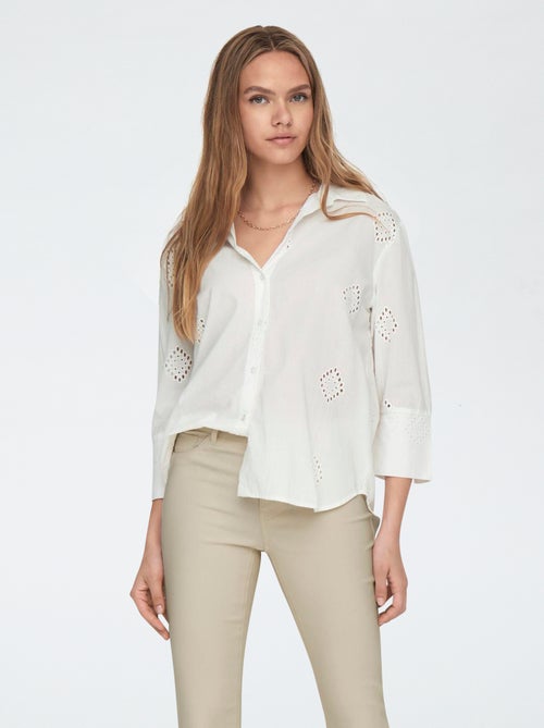 Chemise longue à manches 3/4 broderie anglaise 'JDY' - Kiabi