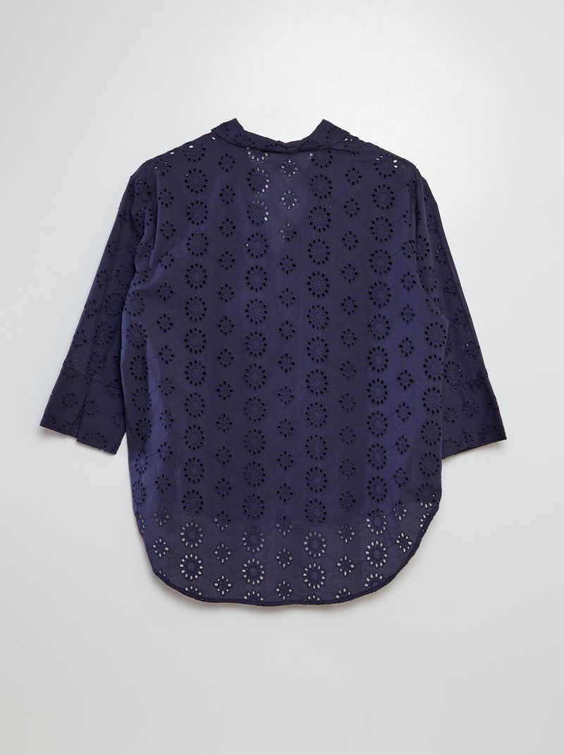 Chemise longue à manches 3/4 broderie anglaise 'JDY' BLEU - Kiabi