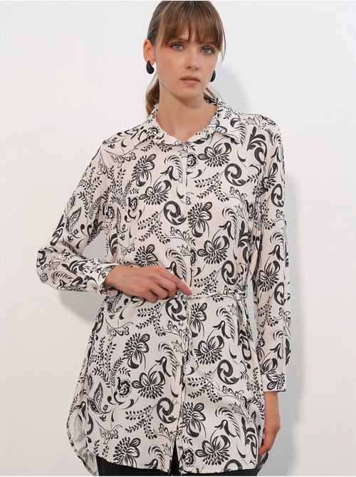 Chemise longue en viscose crêpe à fleurs avec ceinture bdart - Kiabi
