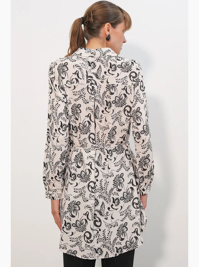 Chemise longue en viscose crêpe à fleurs avec ceinture bdart Blanc cassé - Kiabi