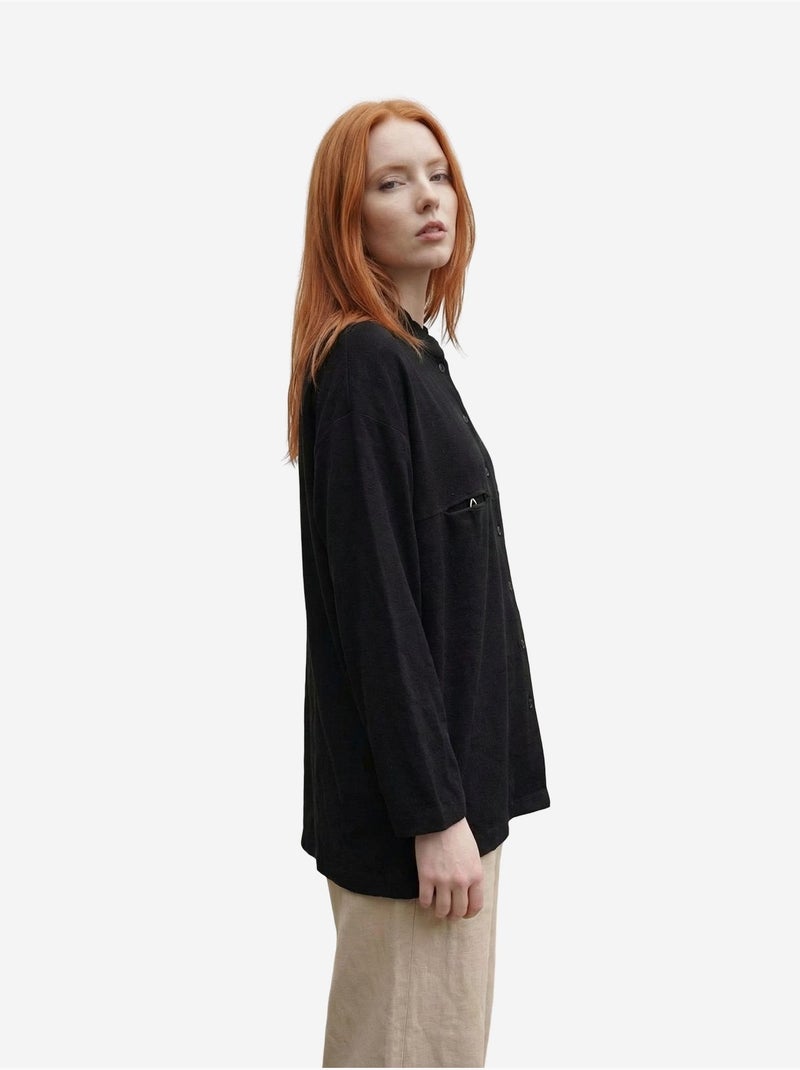 Chemise longue oversize à manches longues en mélange de lin my fashion Noir - Kiabi