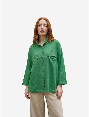 Chemise longue oversize à manches longues en mélange de lin my fashion