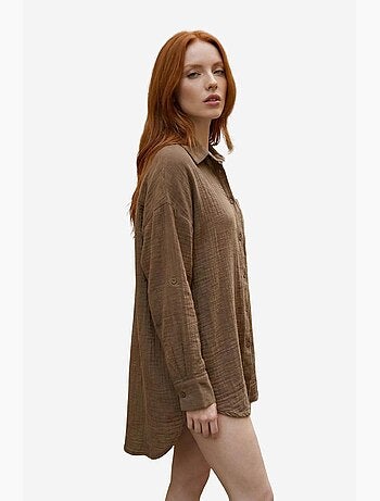 Chemise longue oversize texturée avec fermeture boutonnée my fashion