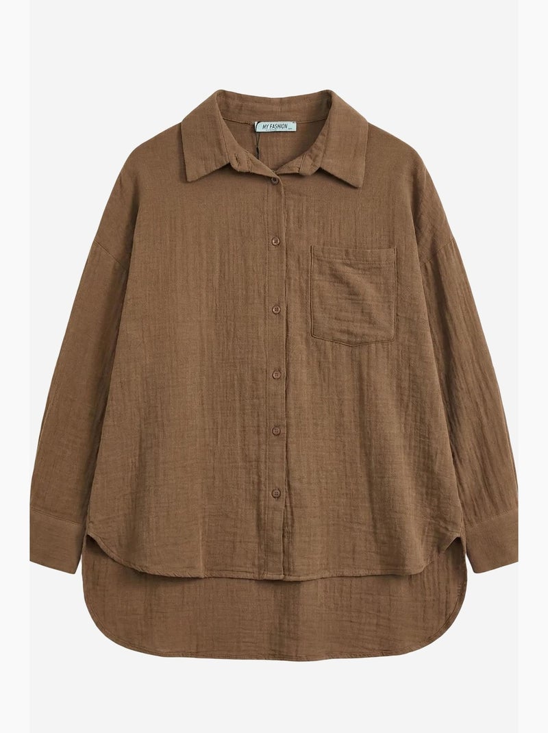 Chemise longue oversize texturée avec fermeture boutonnée my fashion Marron - Kiabi