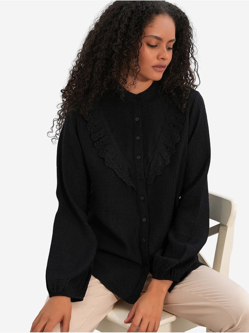 Chemise longue tissée à col mao bdart Noir - Kiabi