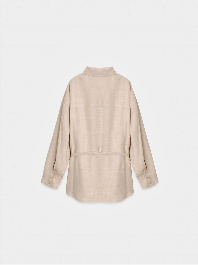 Chemise longue tissée avec ceinture dilvin Beige argile - Kiabi