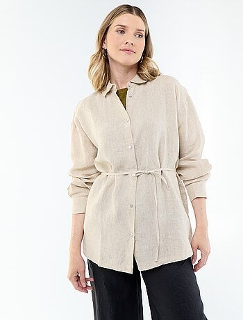Chemise longue unie en lin