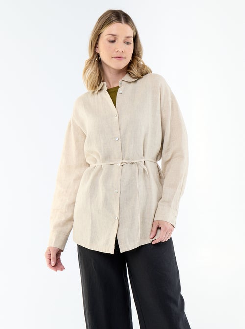 Chemise longue unie en lin - Kiabi