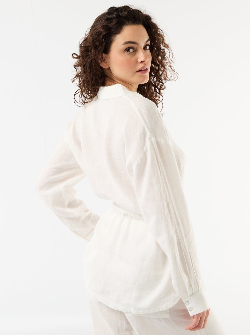 Chemise longue unie en lin Blanc - Kiabi