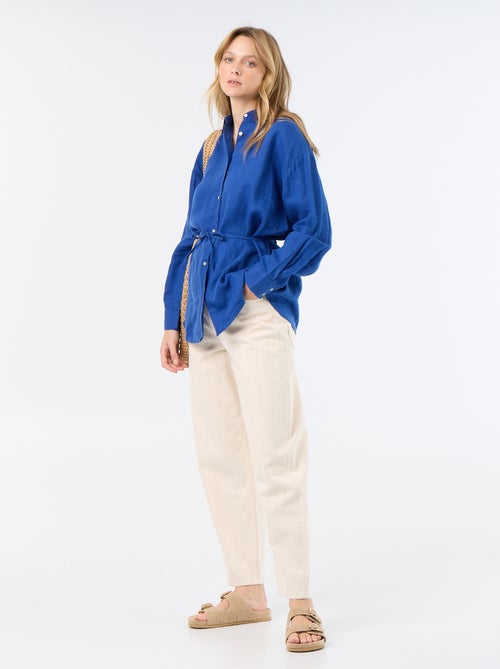 Chemise longue unie en lin - Kiabi
