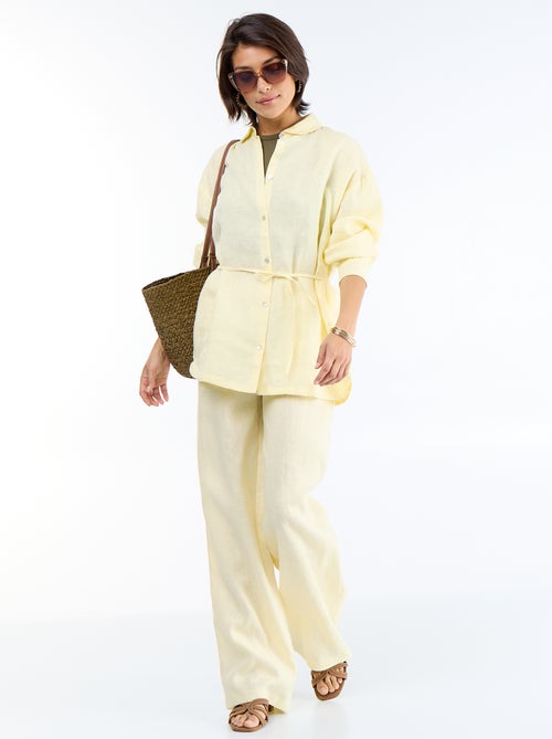 Chemise longue unie en lin - Kiabi