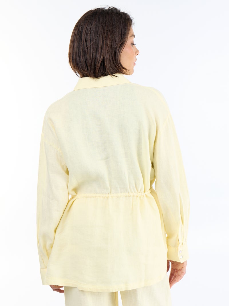Chemise longue unie en lin Jaune - Kiabi