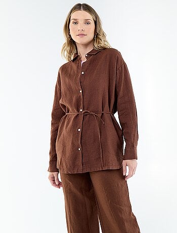 Chemise longue unie en lin
