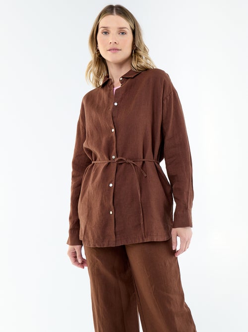 Chemise longue unie en lin - Kiabi