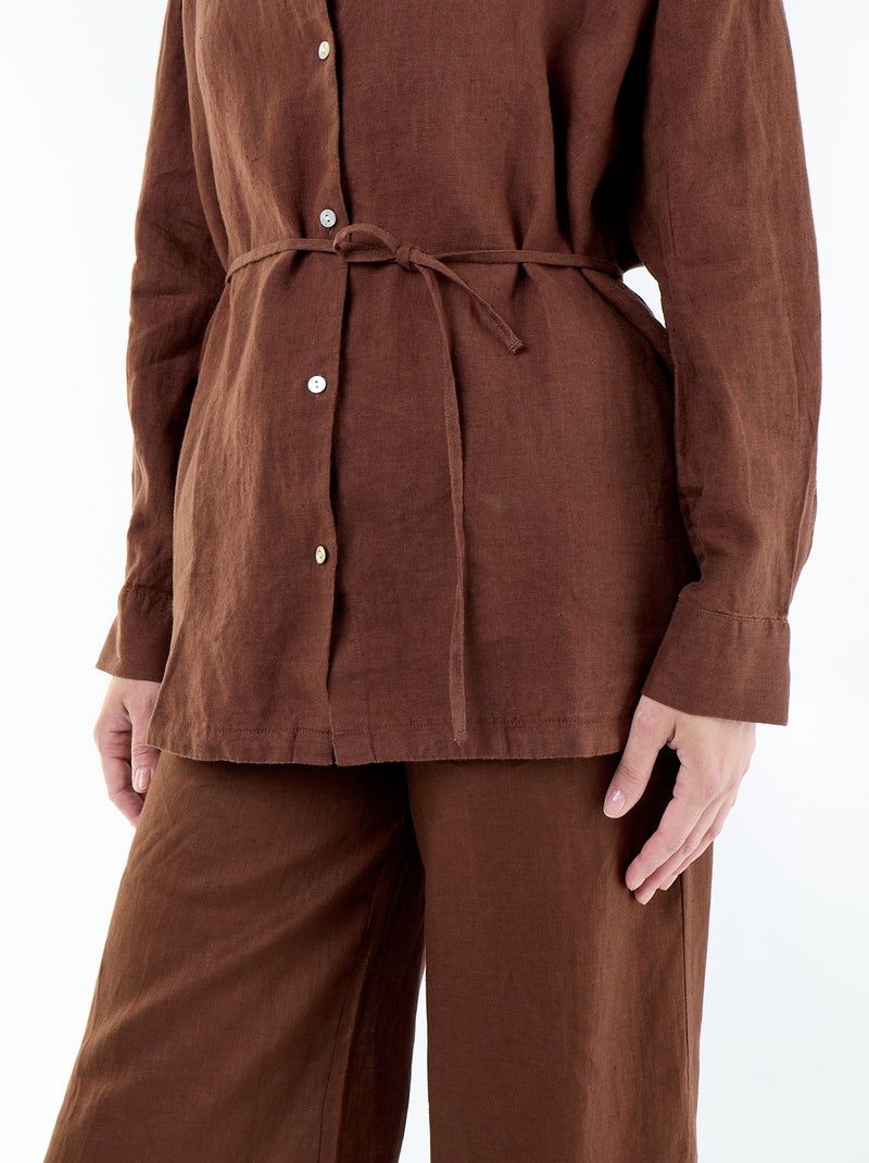 Chemise longue unie en lin Marron - Kiabi