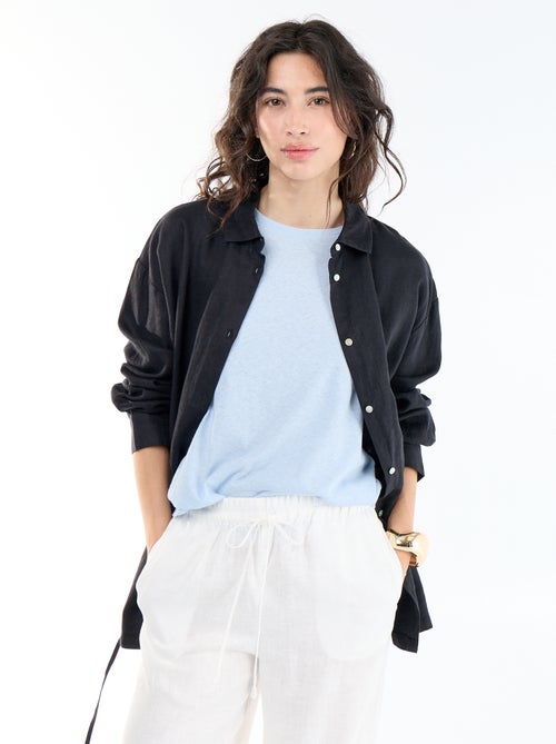 Chemise longue unie en lin - Kiabi