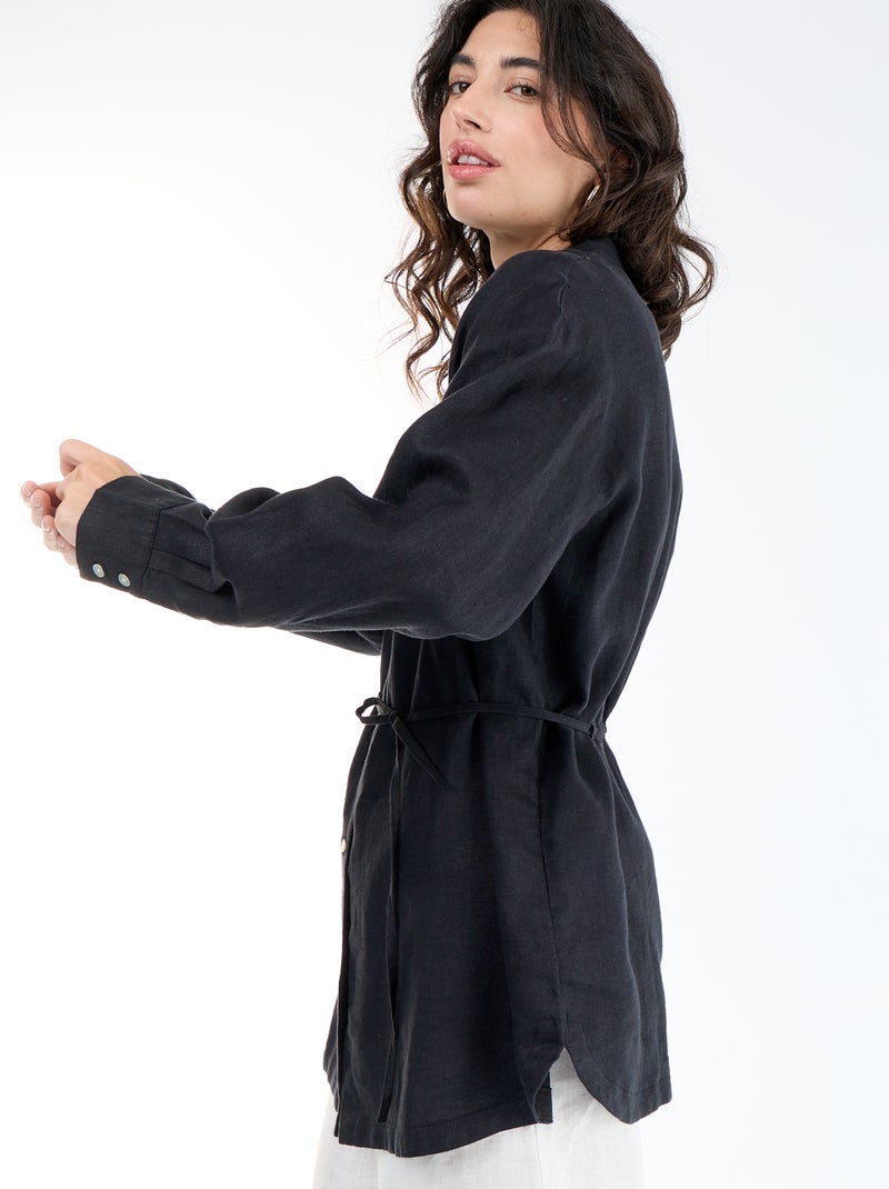 Chemise longue unie en lin Noir - Kiabi