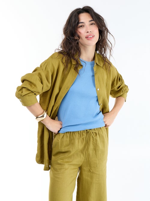 Chemise longue unie en lin - Kiabi