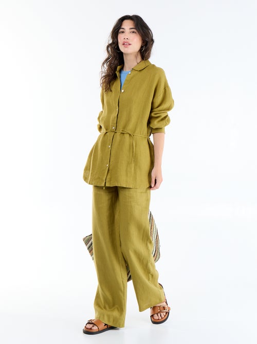 Chemise longue unie en lin - Kiabi