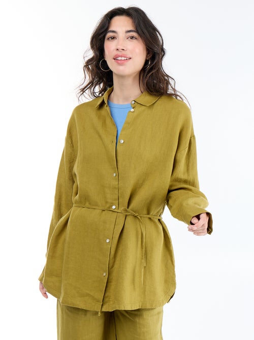 Chemise longue unie en lin - Kiabi