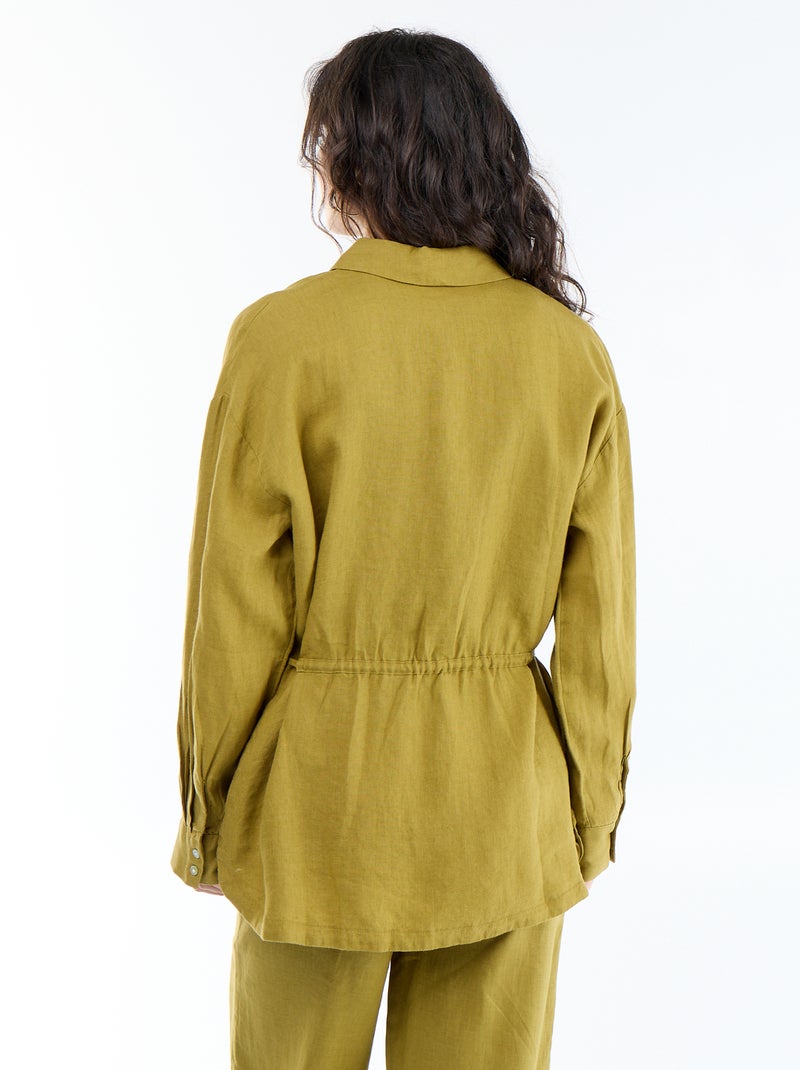 Chemise longue unie en lin Vert - Kiabi