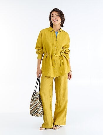 Chemise longue unie en lin