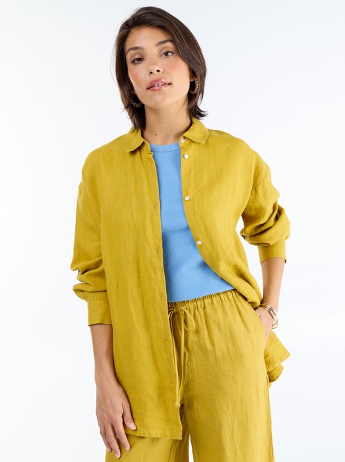 Chemise longue unie en lin - Kiabi