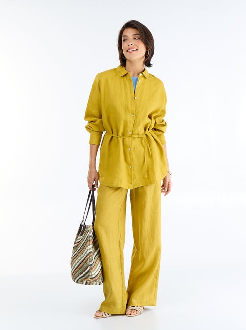 Chemise longue unie en lin - Kiabi