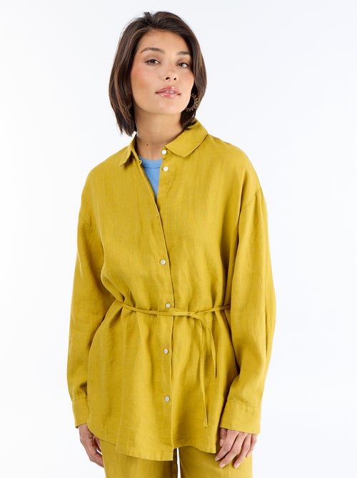 Chemise longue unie en lin - Kiabi
