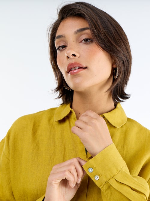 Chemise longue unie en lin - Kiabi