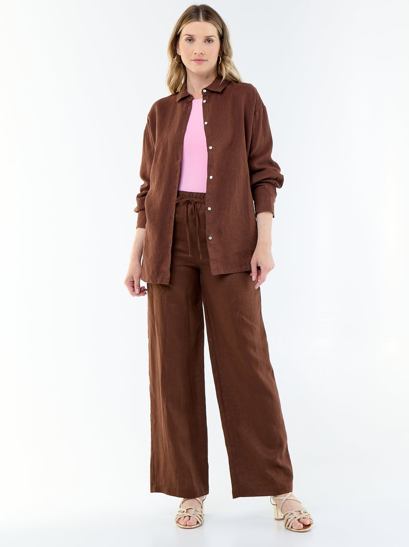 Chemise longue unie Marron - Kiabi