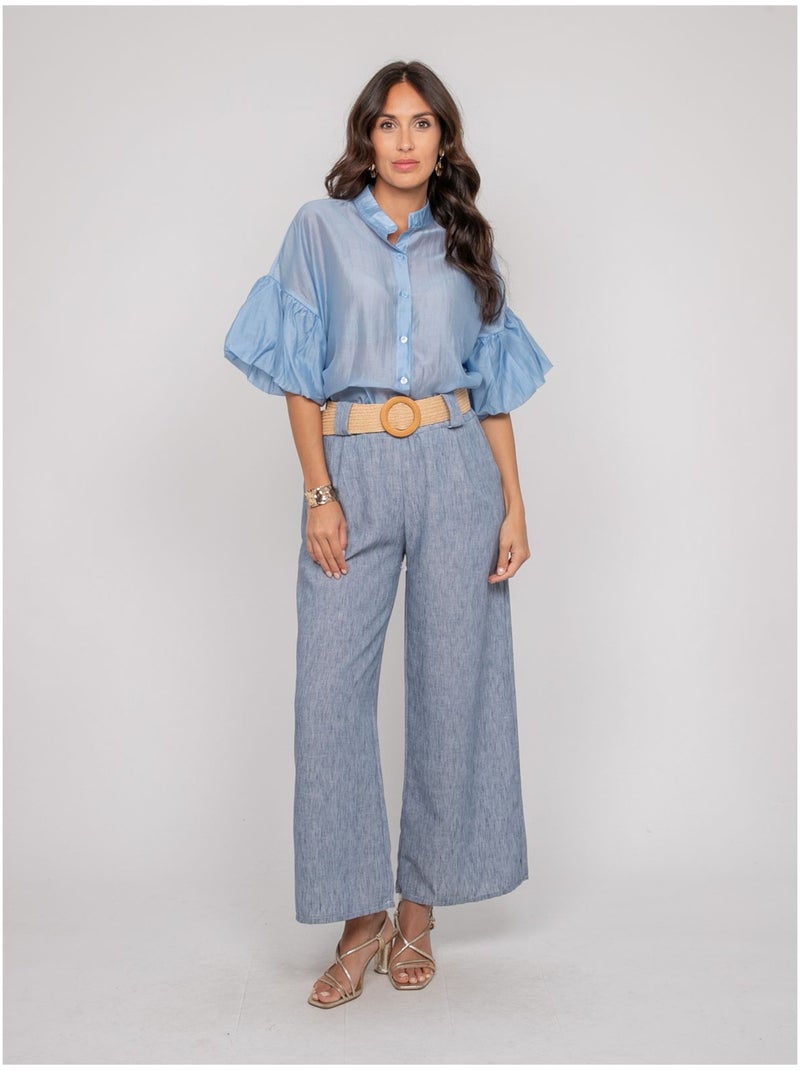 Chemise manches ballons otela Bleu - Kiabi