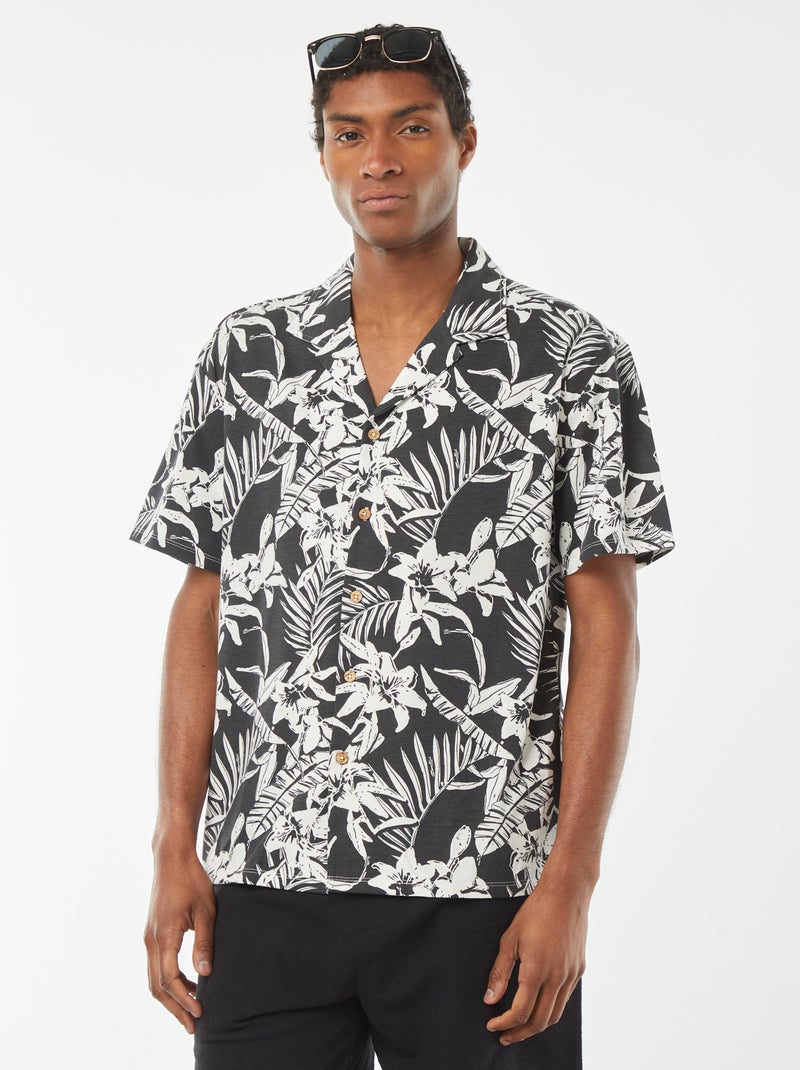 Chemise manches courtes à motif Noir - Kiabi
