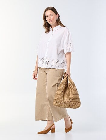 Chemise manches courtes avec broderie ajourée