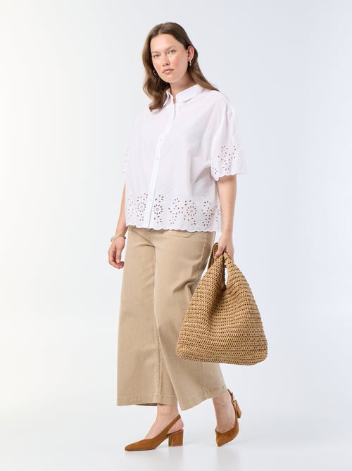 Chemise manches courtes avec broderie ajourée - Kiabi