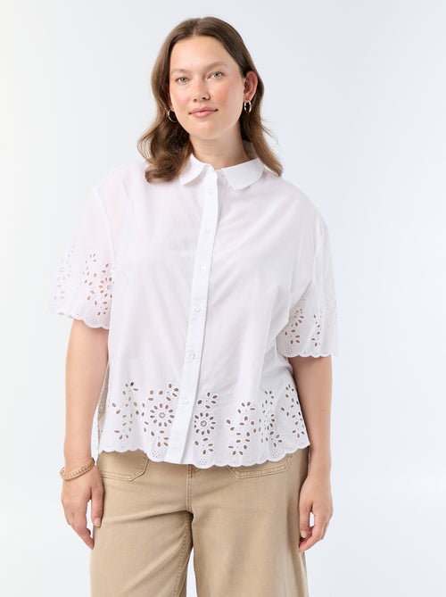 Chemise manches courtes avec broderie ajourée - Kiabi