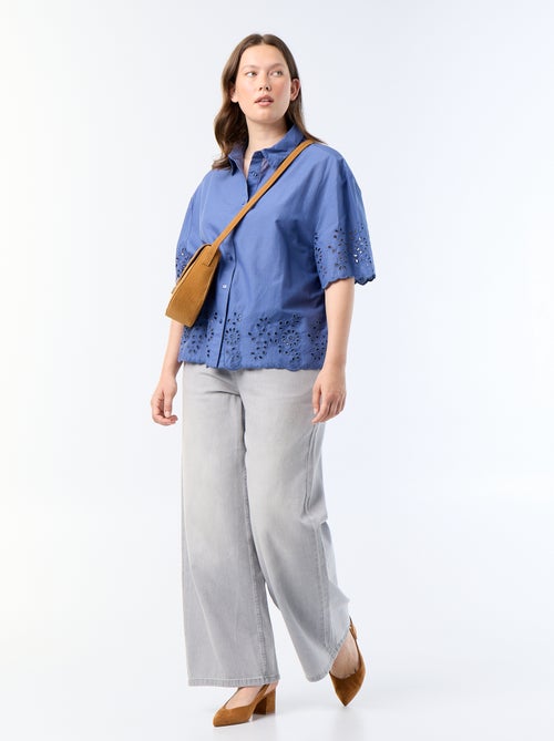 Chemise manches courtes avec broderie ajourée - Kiabi