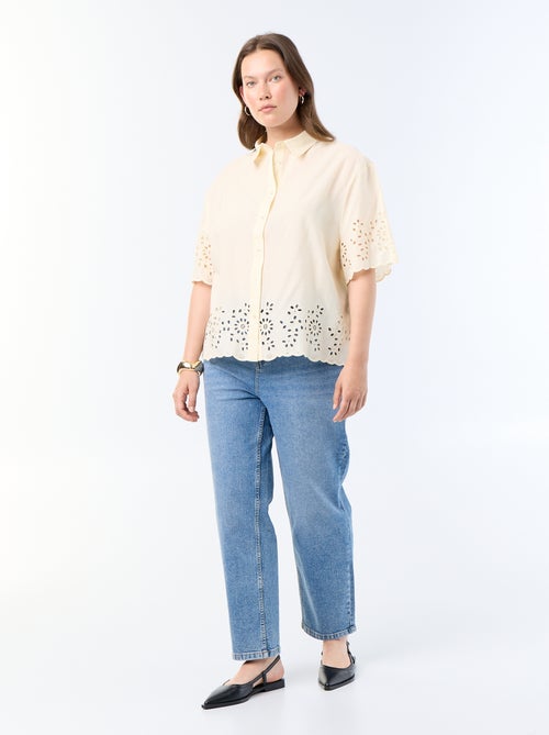 Chemise manches courtes avec broderie ajourée - Kiabi