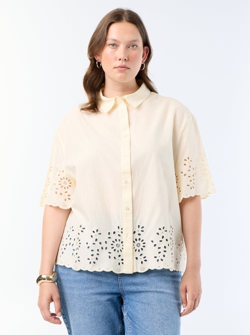 Chemise manches courtes avec broderie ajourée - Kiabi