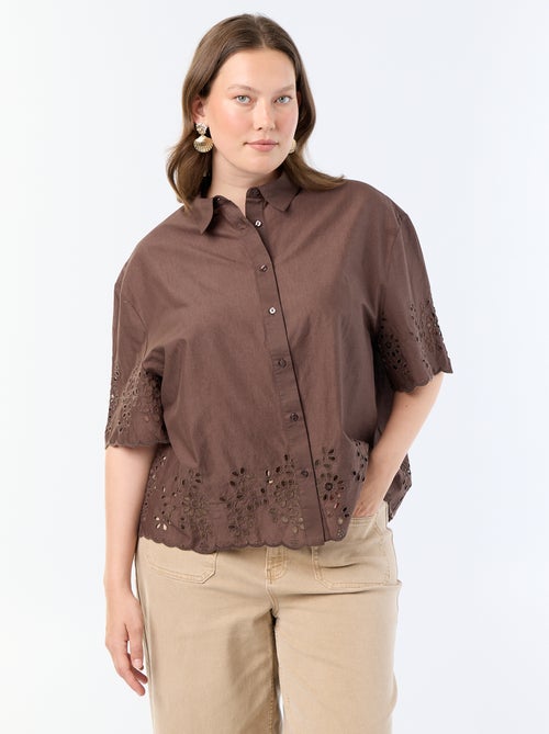 Chemise manches courtes avec broderie ajourée - Kiabi