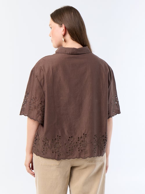 Chemise manches courtes avec broderie ajourée - Kiabi