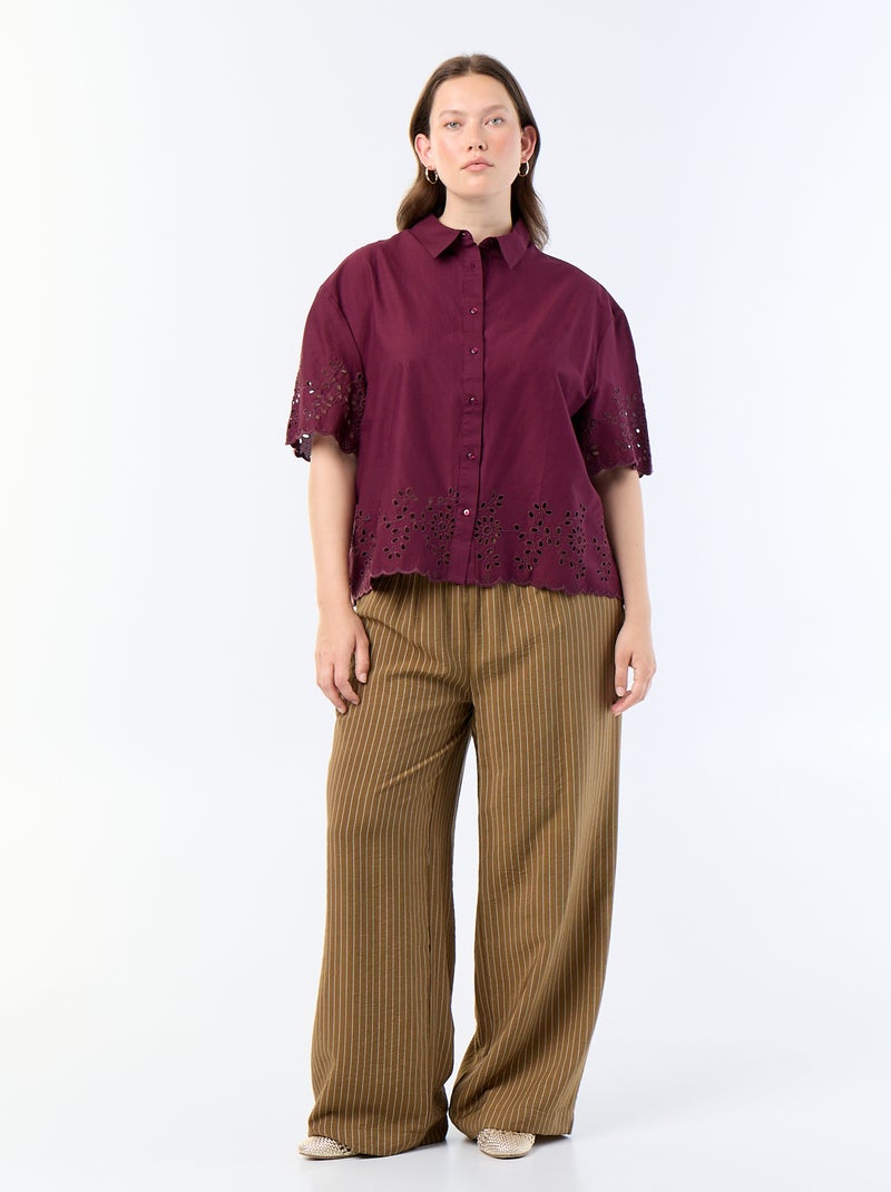 Chemise manches courtes avec broderie ajourée Violet - Kiabi
