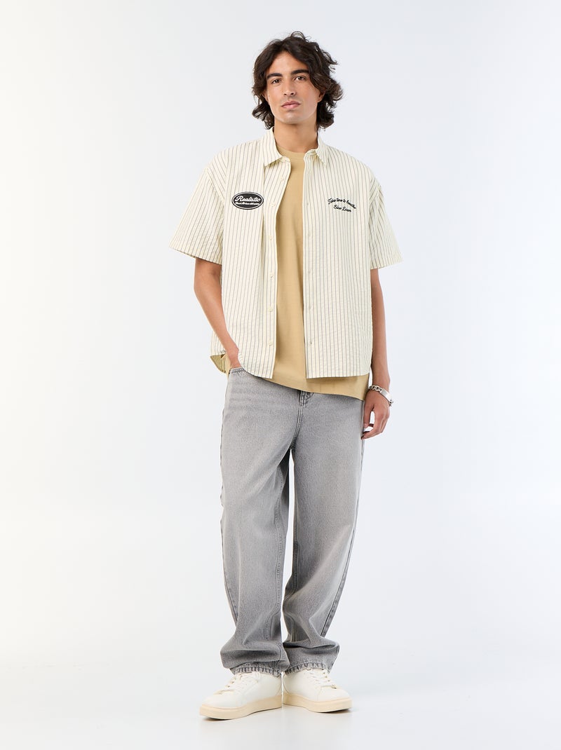 Chemise manches courtes  avec broderies Beige - Kiabi