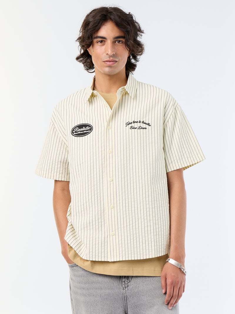Chemise manches courtes  avec broderies Beige - Kiabi