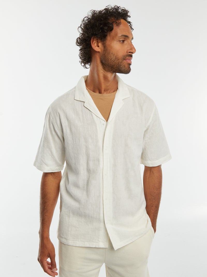 Chemise manches courtes avec broderies Blanc - Kiabi