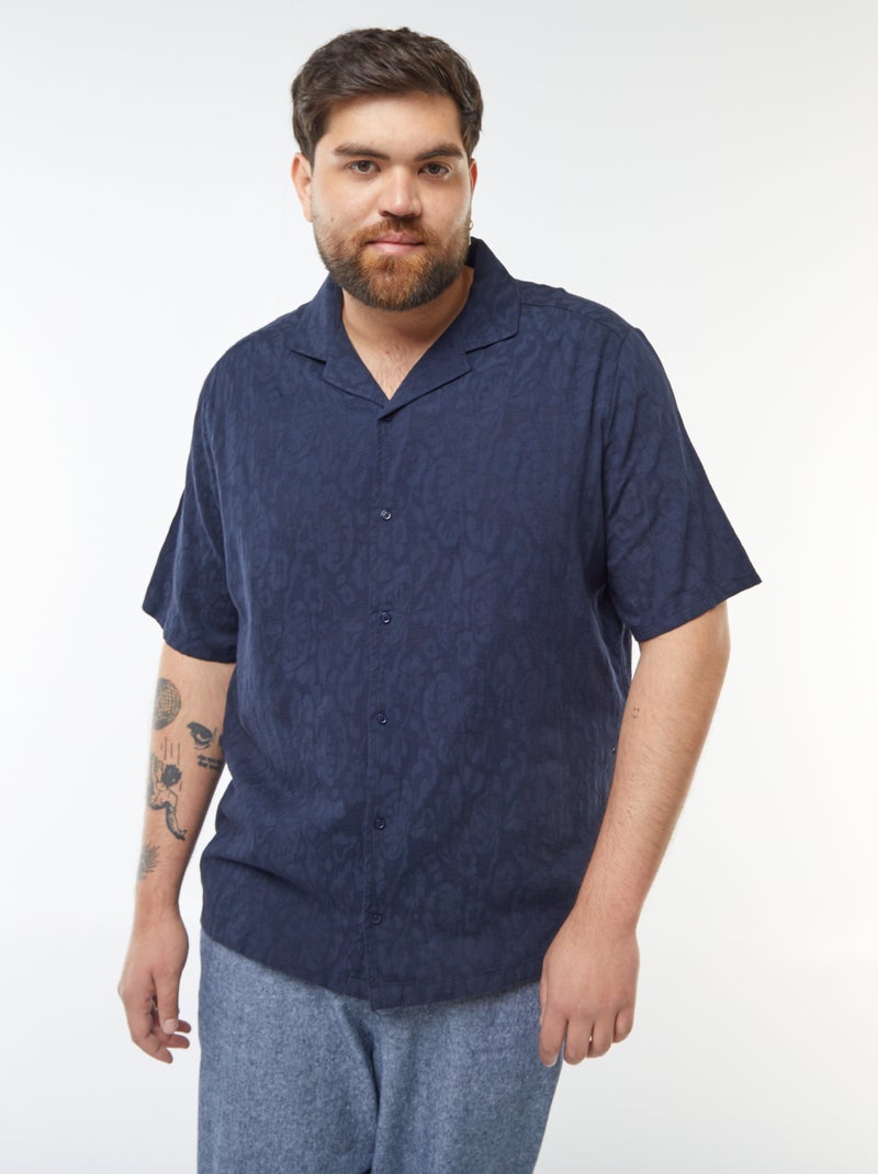 Chemise manches courtes avec broderies Bleu - Kiabi